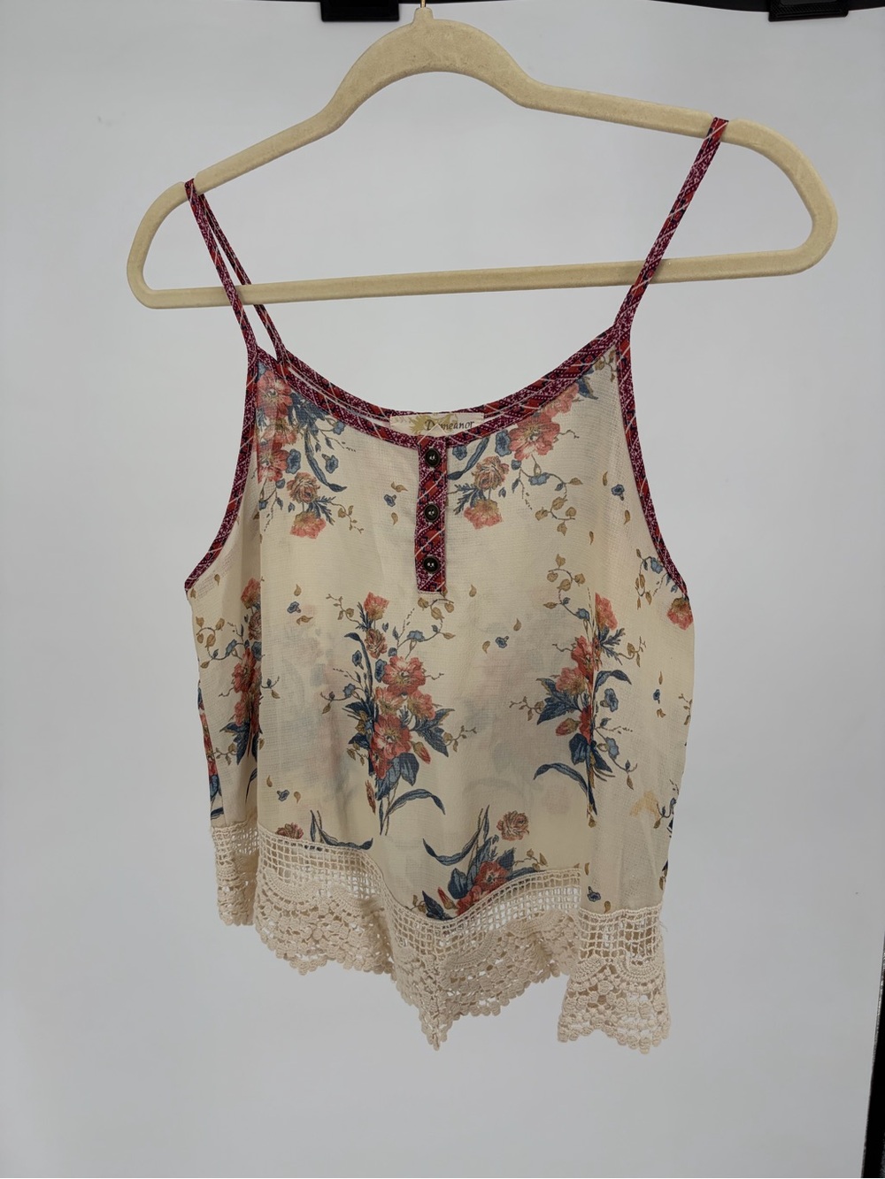 Bohemian Cream Floral Crochet-Trim Tank Top